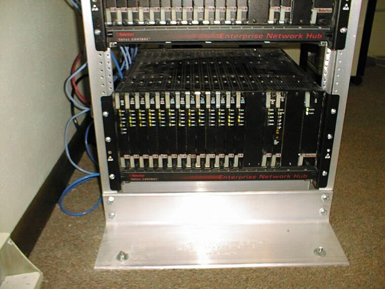 The first PowerNet modem rack with dial-up modem cards and punch-down blocks