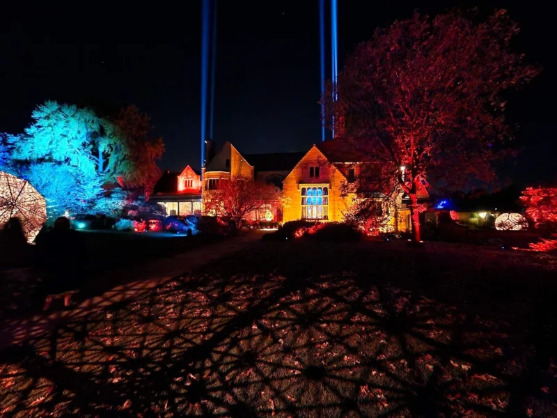 Illuminated light art display at the Paine Art Center
